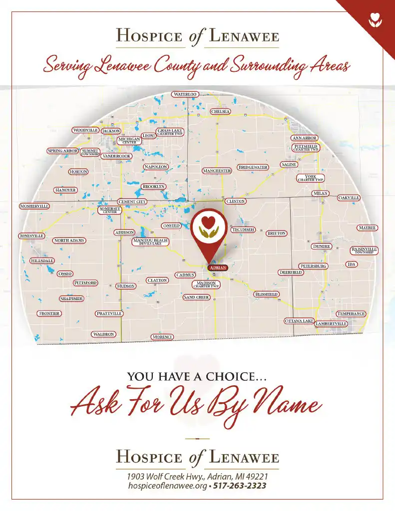 Hospice of Lenawee service area map.